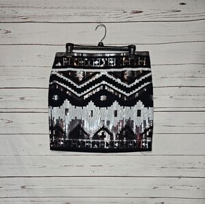 Express Sequin Geometric Aztec Print Mini Skirt